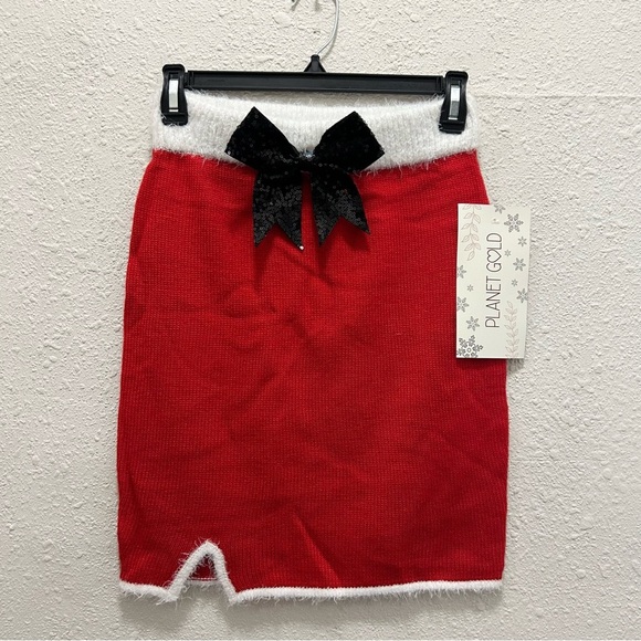 Planet Gold Pencil Knit Christmas Skirt with Sequin Bow NWT - Picture 1 of 6